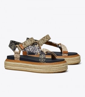 Women's Tory Burch T Monogram Rope Sport Sandal Espadrilles Navy