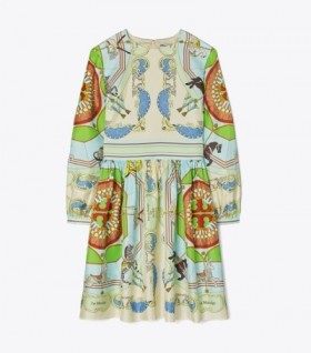 Women's Tory Burch Short Printed Silk Dress Blue Multicolor