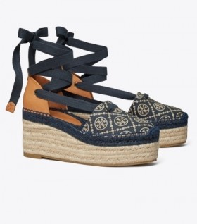 Women's Tory Burch T Monogram Wedge Espadrilles Navy