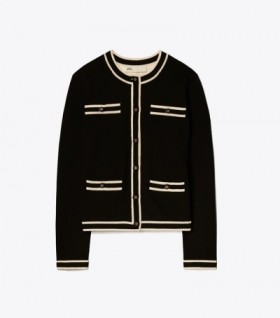 Women's Tory Burch Kendra Cardigan Sweaters Black / Cream