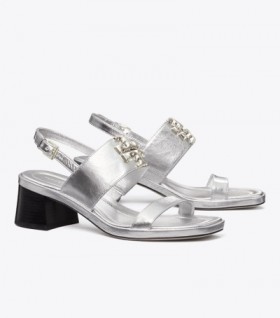 Women's Tory Burch Eleanor Heel Sandals Silver