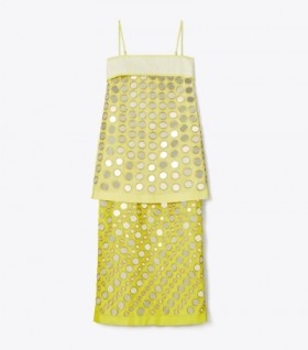Women's Tory Burch Layered Hand-done Mirrorwork Silk Dress White