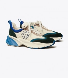 Women's Tory Burch Good Luck Trainer Sneakers White Royal Blue