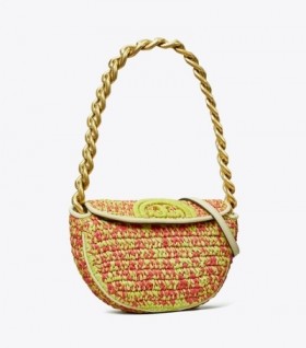 Women's Tory Burch Mini Fleming Soft Crochet Crescent Bags Red Green