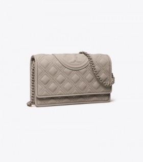 Women's Tory Burch Fleming Matte Chain Wallet Crossbody Mini Bags Grey