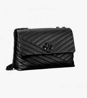 Women's Tory Burch Kira Chevron Convertible Shoulder Bags Black Silver
