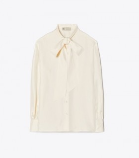 Women's Tory Burch Silk Bow Blouse White