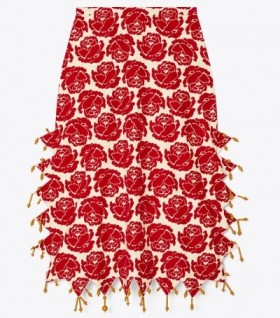 Women's Tory Burch Rose Flocked Poplin Skirts Red