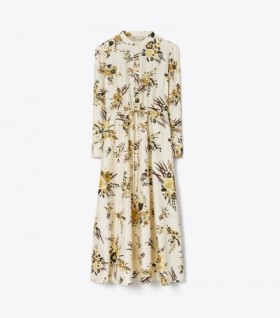 Women's Tory Burch Printed Silk Shirt Dress Cream Multicolor