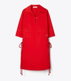 Women's Tory Burch Heart Logo Poplin Shirt Dress Royal Red