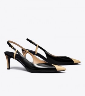 Women's Tory Burch Triangle Slingback Heels Brown Black