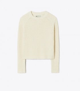 Women's Tory Burch Fully Fashioned Raglan Crewneck Sweaters White