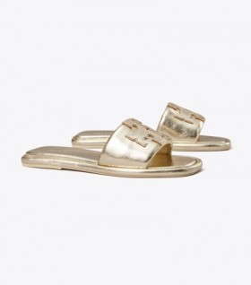 Women's Tory Burch Double T Sport Slides Gold