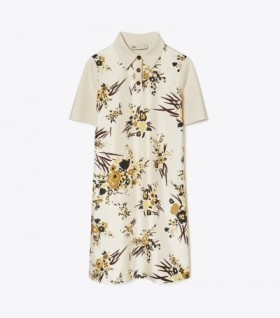 Women's Tory Burch Silk-front Polo Dress Cream