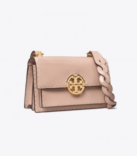 Women's Tory Burch Small Miller Spazzolato Pickstitch Flap Shoulder Bags Brown