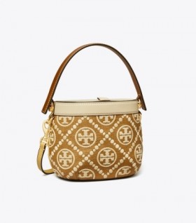 Women's Tory Burch T Monogram Embroidered Raffia Canteen Crossbody Bags Black