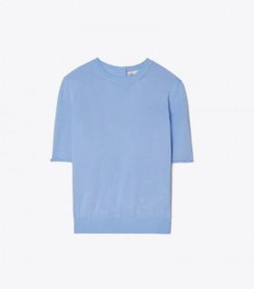Women's Tory Burch Short-sleeve Crewneck Sweaters Blue