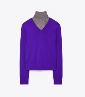 Women's Tory Burch Metallic Knitted Dickie Sweaters Light Purple