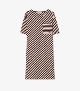 Women's Tory Burch Pocket Stripe T-shirt Dress Purple / Cream