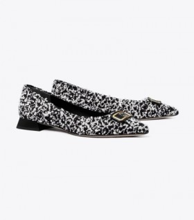 Women's Tory Burch Georgia Pointed Toe Flats Black White Black