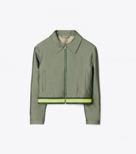 Women's Tory Burch Cropped Satin Club Jackets Green