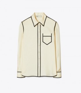Women's Tory Burch Silk Twill Brigitte Shirts White