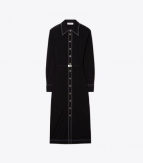 Women's Tory Burch Jersey Knit Polo Dress Black