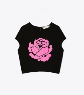 Women's Tory Burch Jersey Crepe Rose Tops Black