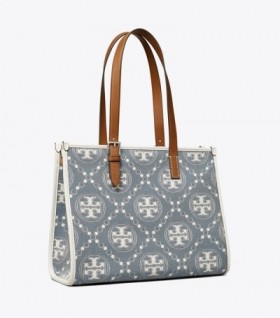 Women's Tory Burch Small T Monogram Denim Tote Bags Blue