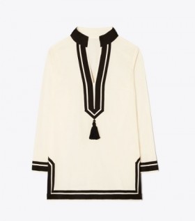 Women's Tory Burch Cotton Tory Tunic Coverups Cream / Black