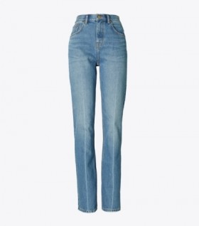 Women's Tory Burch High-rise Slim Straight Jeans Light Wash