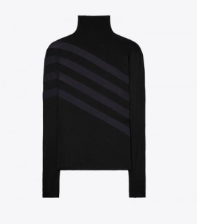 Women's Tory Burch Colorblock Long Sleeve Jersey Tops Black / Navy