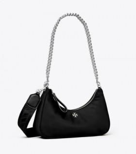 Women's Tory Burch Small 151 Mercer Nylon Crescent Crossbody Bags Black