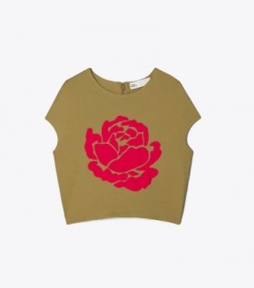 Women's Tory Burch Jersey Crepe Rose Tops Grey Green