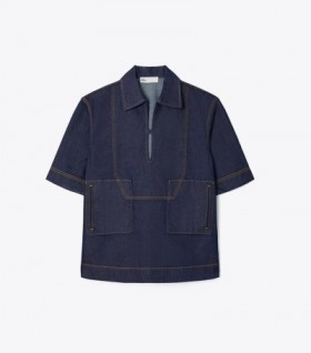 Women's Tory Burch Denim Tunic Tops Dark Wash