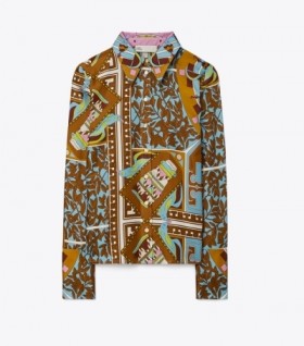 Women's Tory Burch T Garden Silk Shirts Brown