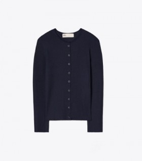 Women's Tory Burch Ribbed Cardigan Sweaters Navy
