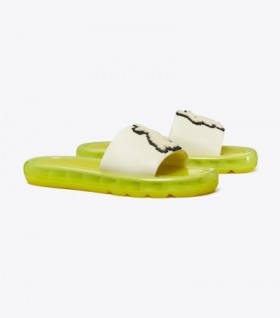 Women's Tory Burch Rabbit Bubble Jelly Slides Green Light Cream
