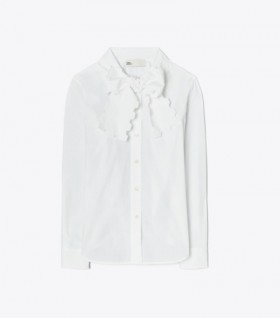 Women's Tory Burch Scalloped Poplin Bow Blouse White