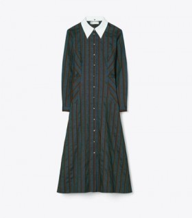 Women's Tory Burch Striped Lightweight Canvas Shirt Dress Turquoise / Red