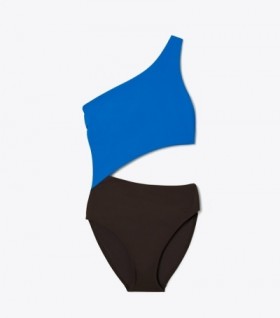 Women's Tory Burch Colorblock Cut-out One Piece Swimsuit Black