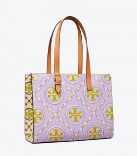 Women's Tory Burch Small T Monogram Contrast Embossed Tote Bags Lavender White
