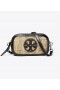  Bolsas femininas Tory Burch Mini Miller Linen Crossbody Bege Preto