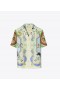  Camisa de seda estampada Tory Burch feminina, azul, multicolorida