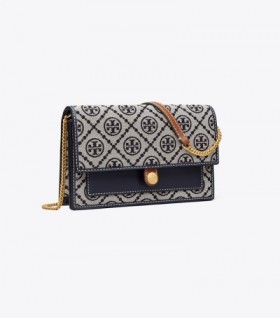  Tory Burch T Monograma Jacquard Carteira Feminina Crossbody Mini Bolsas Azul Marinho