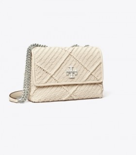  Tory Burch Pequena Kira Diamond Woven Bolsas de Ombro Conversíveis Femininas Brancas