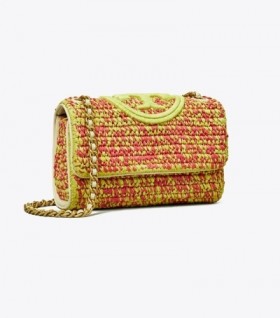  Női Tory Burch Small Fleming puha horgolt válltáskák piros zöld