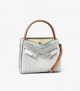  Női Tory Burch Petite Lee Radziwill perforált dupla táska táskák fehér