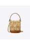  Borsa a secchiello piccola in rafia ricamata con monogramma T di Tory Burch da donna, color oro