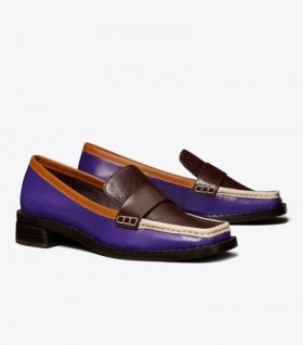  Mocassini quadrati anni '70 Tory Burch da donna Viola Viola scuro Marrone